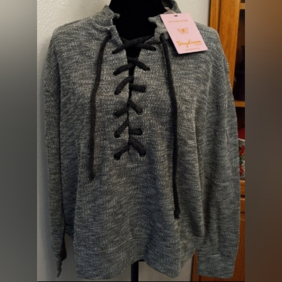 Daydream Nation Oversized Lace Up Terry Dream Pullover Sweater - Picture 5 of 9